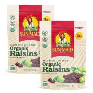 sun-maid organic california sun-dried raisins - (2 pack) 32 oz resealable bag - organic dried fruit snack for lunches, snacks, and natural sweeteners