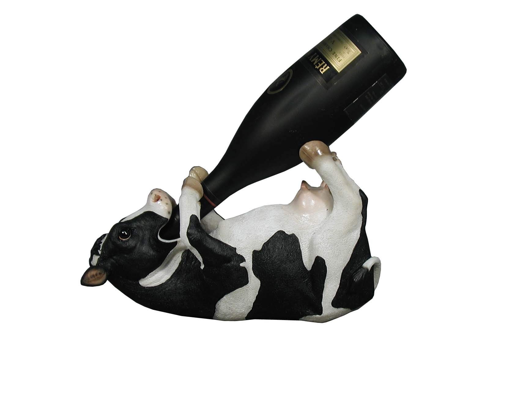 DWK "Bovine Brew Cow Decorative Table Top Wine Bottle Holder | Home Bar Decor | Wine Accessories for a Wine Bar | Kitchen Organization | Great Gifts for Her - 10.5"