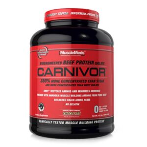 musclemeds, carnivor beef protein isolate powder 56 servings, chocolate, 72 ounce,4.19 pound (pack of 1),002542