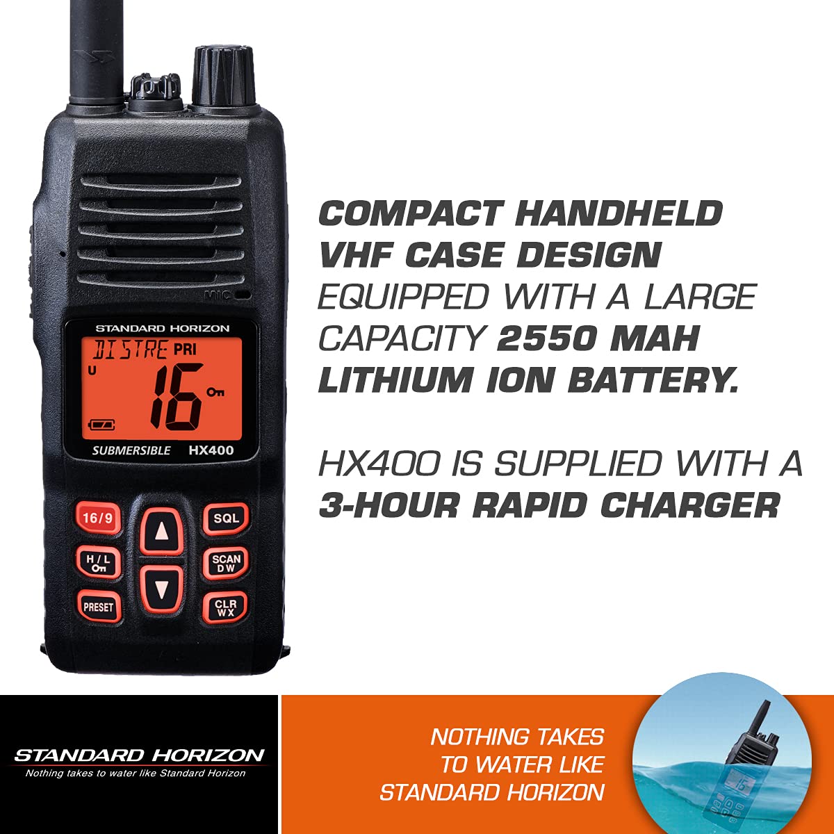 Standard Horizon HX400 W/SBR-29LI, Handheld VHF Marine Radio