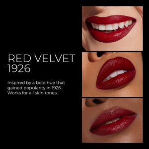 BESAME Red Velvet Lipstick 1946 Vintage Shade, Universally Flattering, Popular Everyday, Warm Brick Red, Long-Lasting Lip Color, With Moisturizing Vitamin E, Satin Finish, Blot for Lip Stain