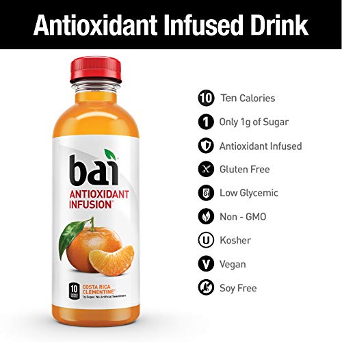 Bai Flavored Water, Costa Rica Clementine, Antioxidant Infused Drinks, 18 Fluid Ounce Bottle (Pack of 12)