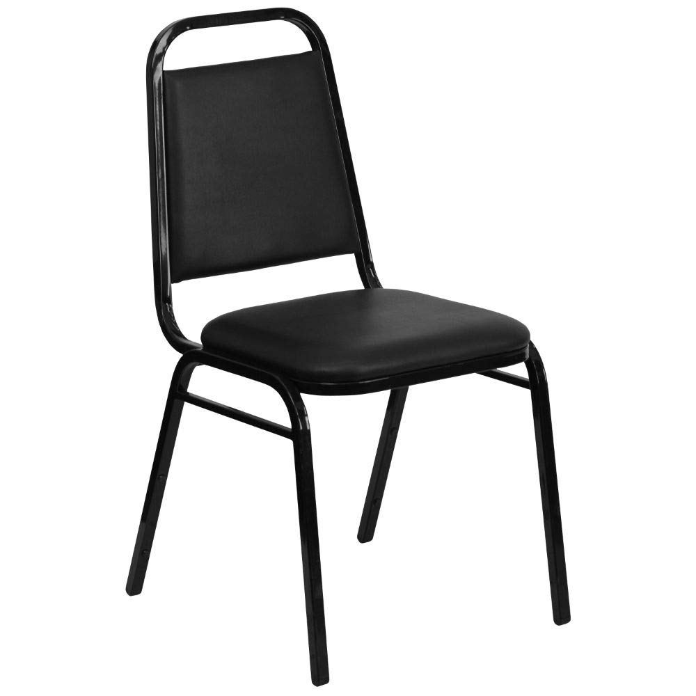 Flash Furniture HERCULES Series Trapezoidal Back Stacking Banquet Chair in Black Vinyl - Black Frame