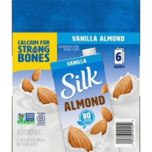 Silk Shelf-Stable Almond Milk, Vanilla, Dairy-Free, Vegan, Non-GMO Project Verified, 1 Quart (Pack of 6)