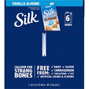 Silk Shelf-Stable Almond Milk, Vanilla, Dairy-Free, Vegan, Non-GMO Project Verified, 1 Quart (Pack of 6)