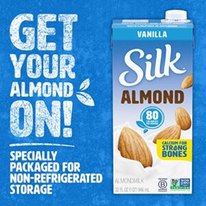 Silk Shelf-Stable Almond Milk, Vanilla, Dairy-Free, Vegan, Non-GMO Project Verified, 1 Quart (Pack of 6)