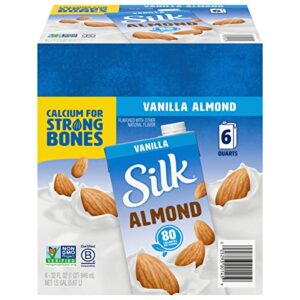 Silk Shelf-Stable Almond Milk, Vanilla, Dairy-Free, Vegan, Non-GMO Project Verified, 1 Quart (Pack of 6)