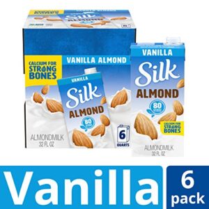Silk Shelf-Stable Almond Milk, Vanilla, Dairy-Free, Vegan, Non-GMO Project Verified, 1 Quart (Pack of 6)