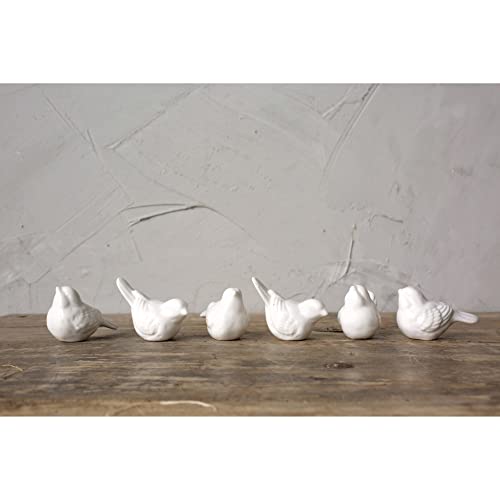 Set of 6 White Ceramic Birds