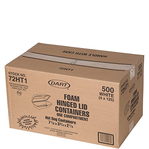 DART 72HT1 Hot Dog Foam Hinged Container, 7.13 X 3.75 in (Case of 500) White