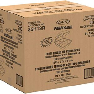 DART 85HT3R Med Perforated 3 Comp Foam Hinged Container, 8.5 Inches (Case of 200), original version,White