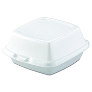 dart 60ht1 6 in lg sandwich foam hinged container (case of 500), white,5.9" length x 6" width x 3" height