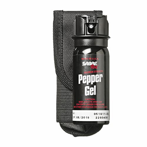 SABRE Tactical Pepper Gel With Belt Holster For Easy Carry, Maximum Police Strength OC Spray, Quick Access Fast Flip Top Safety, Tactical Design For Security Professionals, 1.8 fl oz