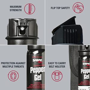 SABRE Tactical Pepper Gel With Belt Holster For Easy Carry, Maximum Police Strength OC Spray, Quick Access Fast Flip Top Safety, Tactical Design For Security Professionals, 1.8 fl oz