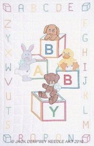 jack dempsey needle art 4060110 crib quilt, top baby block, 40-inch by 60-inch, white