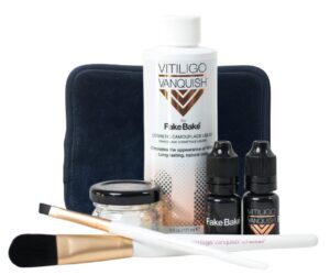 vitiligo vanquish cosmetic camouflage kit by fake bake liquid concealer, long lasting natural color customization eliminates appearance of skin depigmentation for women & men - cover lasts for days
