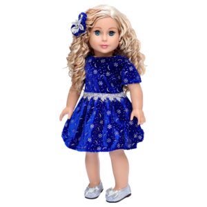 - midnight blue - 3 piece outfit - dark blue sparkling holiday dress with matching silver shoes and headpiece - clothes fits 18 inch doll (doll not included)