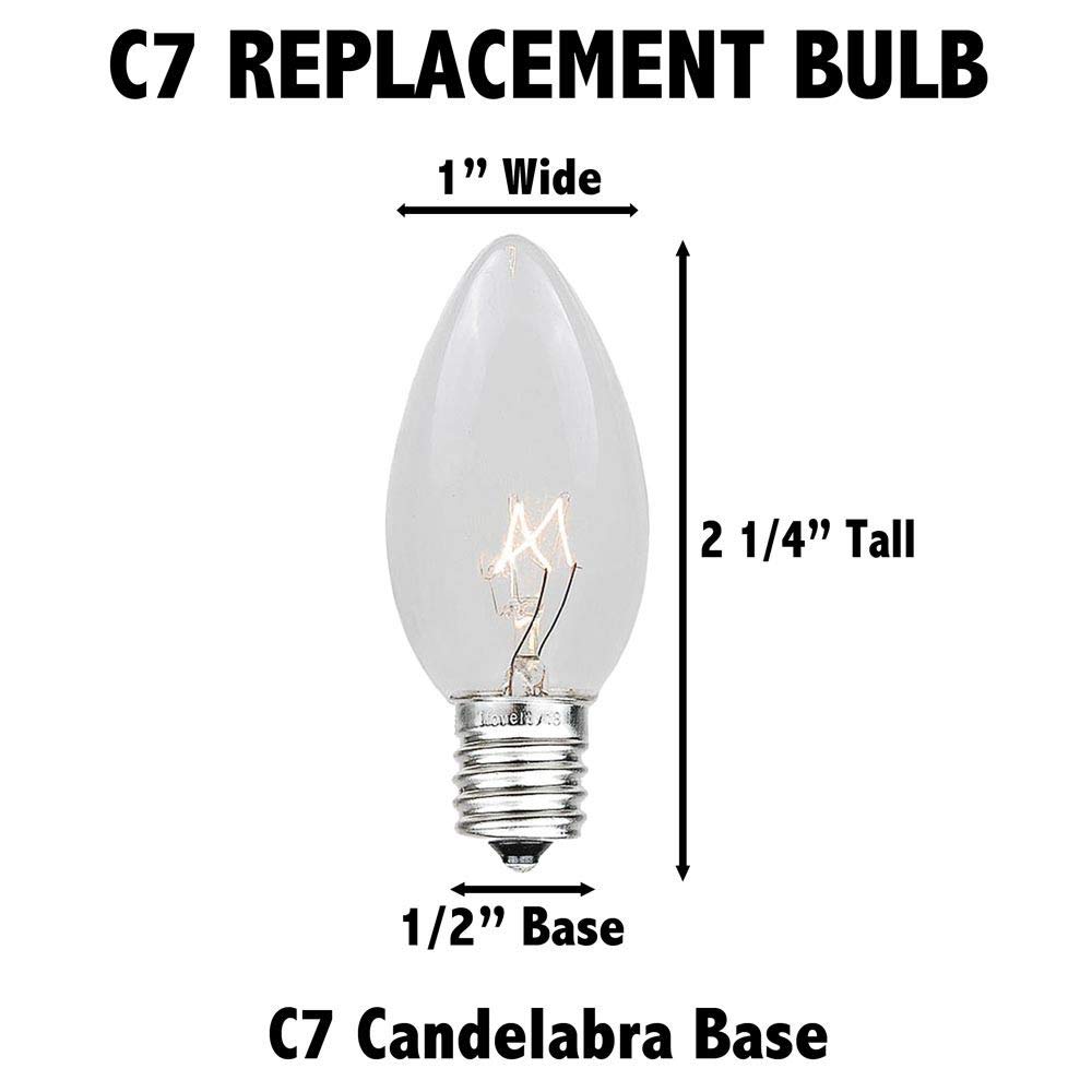 Novelty Lights Incandescent Replacement Bulbs - Outdoor Individual Bulbs for Events, Holiday Parties, Patios, and More - C7/E12 Candelabra Base, 5 Watt Lights (Orange, 25 Pack)