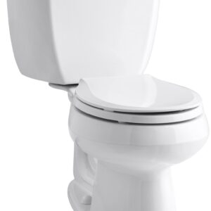 Kohler K-3577-RA-0 Wellworth Classic 1.28gpf Round-Front Toilet with Class Five Flushing Technology and Right-Hand Trip Lever, White, 12 Inch