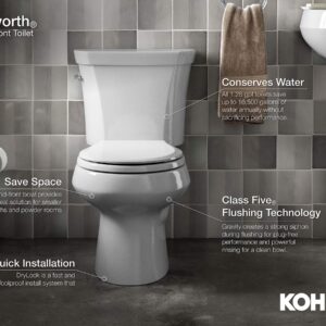 Kohler K-3577-RA-0 Wellworth Classic 1.28gpf Round-Front Toilet with Class Five Flushing Technology and Right-Hand Trip Lever, White, 12 Inch