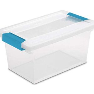 Sterilite Medium Clip Box, Stackable Small Storage Bin with Latching Lid, Plastic Container to Organize Office, Crafts, Clear Base and Lid, 4-Pack