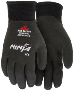 mcr safety gloves n9690fcm ninja ice insulated work gloves 15 gauge black nylon with acrylic terry interior, hpt coated, medium, 1 pair