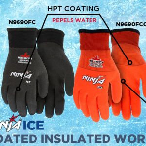 MCR Safety Gloves N9690FCL Ninja Ice Insulated Work Gloves 15-Gauge Black Nylon with Acrylic Terry Interior Fully Coated with HPT, Large, 1 Pair