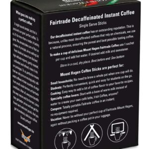 Mount Hagen 25 Count Single Serve Instant Decaf Coffee Packets | Decaffeinated Organic Medium Roast Arabica Beans | Eco-friendly, Fair-Trade [25 sticks/1.76oz/50g]