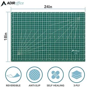Adir Corp. Self Healing Cutting Mat - 18x24 Inches, 5 Layers Double Sided Cutting Mat for Crafts - Reversible Non-Slip Cutting Pad with Grid