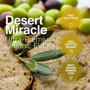 Desert Miracle Cold Pressed Polyphenol Rich Moroccan Olive Oil, First Cold Pressed EVOO From Morocco, Extra Virgin Organic Olive Oil, Gold Medals Awards Winning Olive Oil,Kosher for Passover, 500 mL