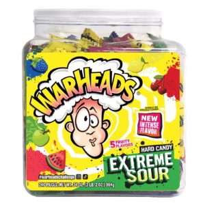 warheads - extreme sour hard candy - sour apple, black cherry, blue raspberry, lemon & watermelon flavors - 34 oz. tub with 240 pieces of candy
