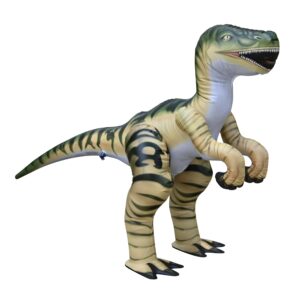 jet creations velociraptor dinosaur toy, inflatable tan color raptor standing with own legs, 30 inches tall/51 inches long, 1pc