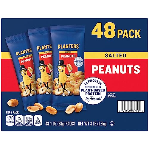 PLANTERS Salted Peanuts, 1 oz. Bags (48 Pack) - Snack Size Peanuts with Sea Salt & Simple Ingredients - Convenient Snacking - On the Go Snacks - Kosher