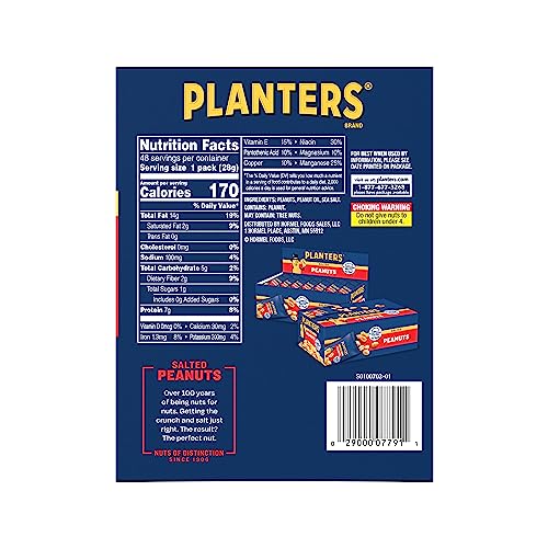 PLANTERS Salted Peanuts, 1 oz. Bags (48 Pack) - Snack Size Peanuts with Sea Salt & Simple Ingredients - Convenient Snacking - On the Go Snacks - Kosher