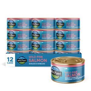 wild planet, wild pink salmon, canned salmon, sustainably wild-caught, non-gmo, kosher 6 ounce, (pack of 12)