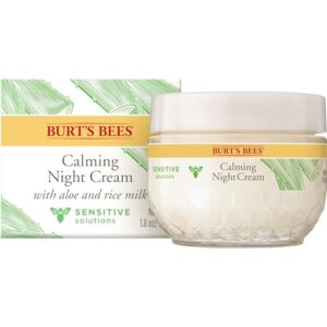 burt’s bees gentle night cream moisturizer for face & sensitive skin - made with aloe vera & rice milk to soothe skin, dermatologist tested (1.8 oz)