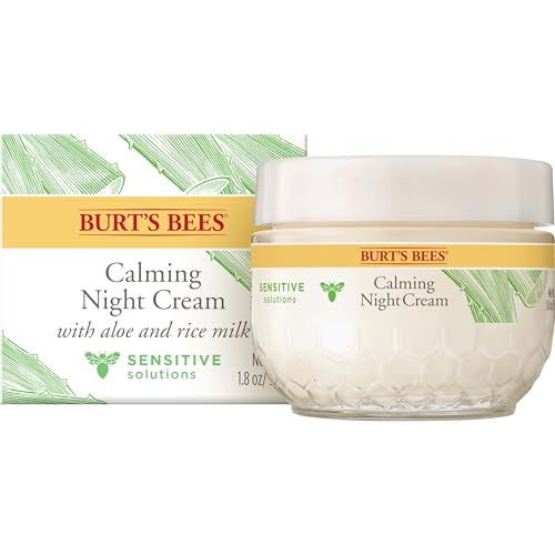 Burt’s Bees Gentle Night Cream Moisturizer for Face & Sensitive Skin - Made with Aloe Vera & Rice Milk to Soothe Skin, Dermatologist Tested (1.8 oz)