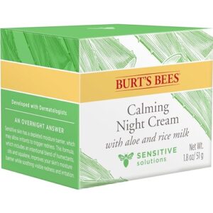 Burt’s Bees Gentle Night Cream Moisturizer for Face & Sensitive Skin - Made with Aloe Vera & Rice Milk to Soothe Skin, Dermatologist Tested (1.8 oz)