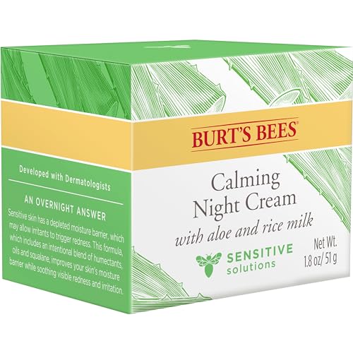 Burt’s Bees Gentle Night Cream Moisturizer for Face & Sensitive Skin - Made with Aloe Vera & Rice Milk to Soothe Skin, Dermatologist Tested (1.8 oz)