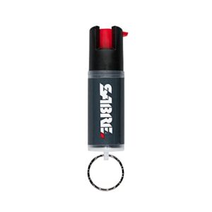 sabre defense spray with key ring, 25 bursts, 10-foot (3-meters) range, 3-in-1 formula contains pepper spray, cs military tear gas and uv marking dye, twist lock safety, black