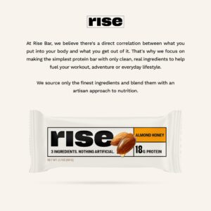 Rise Whey Protein Bars - Almond Honey | Healthy Breakfast Bar & Protein Snacks, 18g Protein, 4g Fiber, Just 3 Whole Food Ingredients, Non-GMO Healthy Snacks, Gluten-Free, Soy Free Bar, 12 Pack