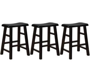 ehemco heavy-duty solid wood saddle seat kitchen counter height barstools, 24 inches, black, set of 3