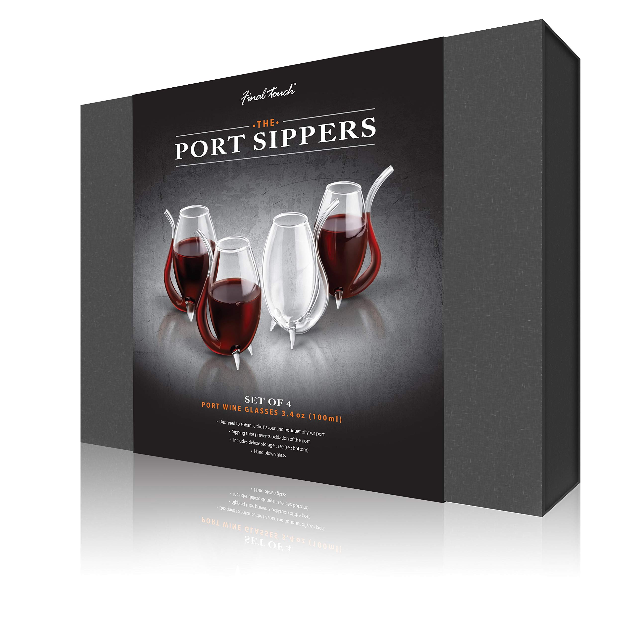 Final Touch Port Wine Sipper - Set of 4 with Deluxe Giftbox/Storage Case - 3.4 oz (100 ml) (WGP400)