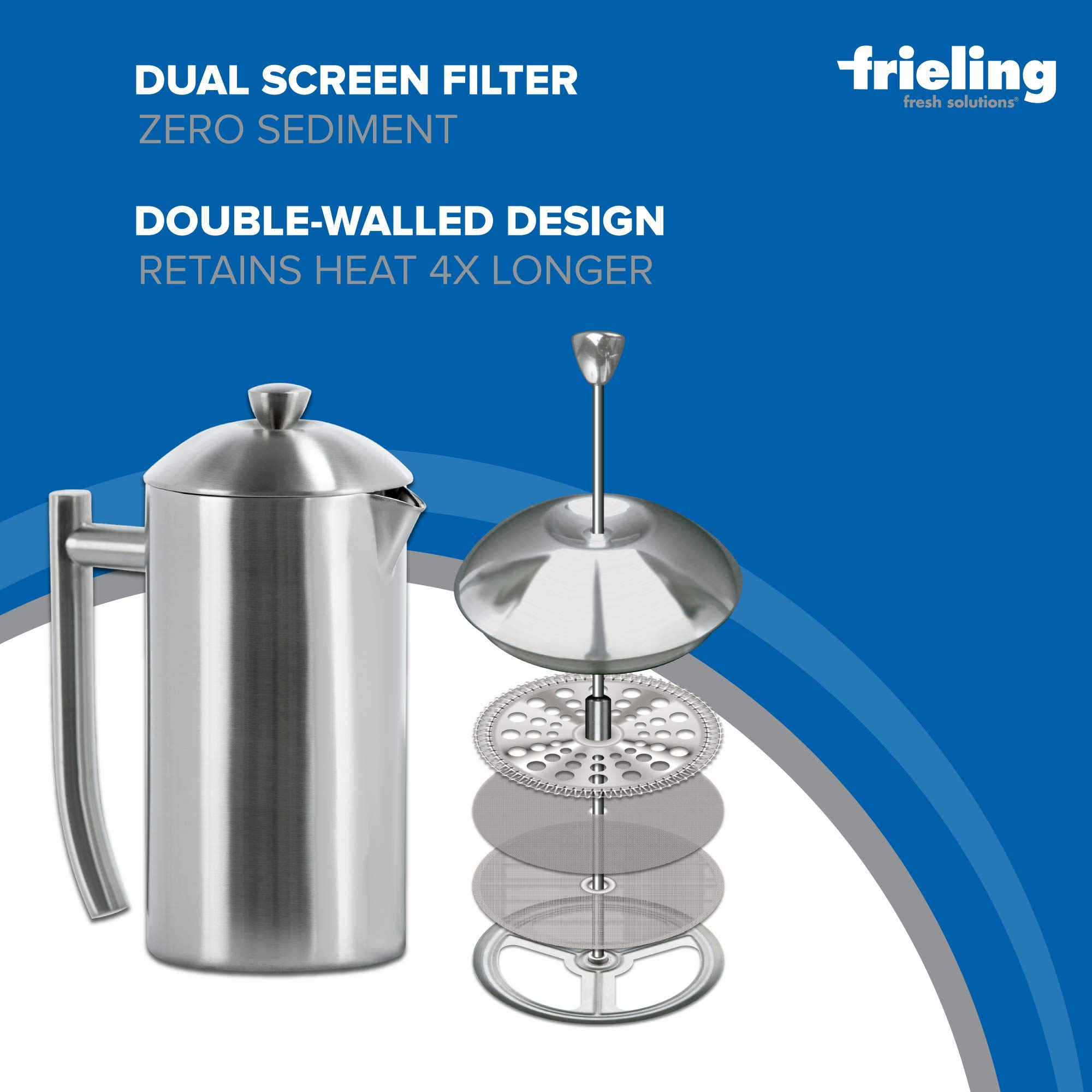 Frieling Double-Walled Stainless-Steel French Press Coffee Maker, Brushed, 23 Ounces