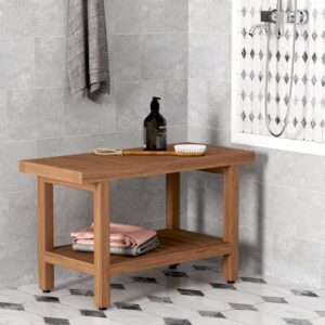 AquaTeak The Original 30" Spa Teak Shower Bench with Shelf