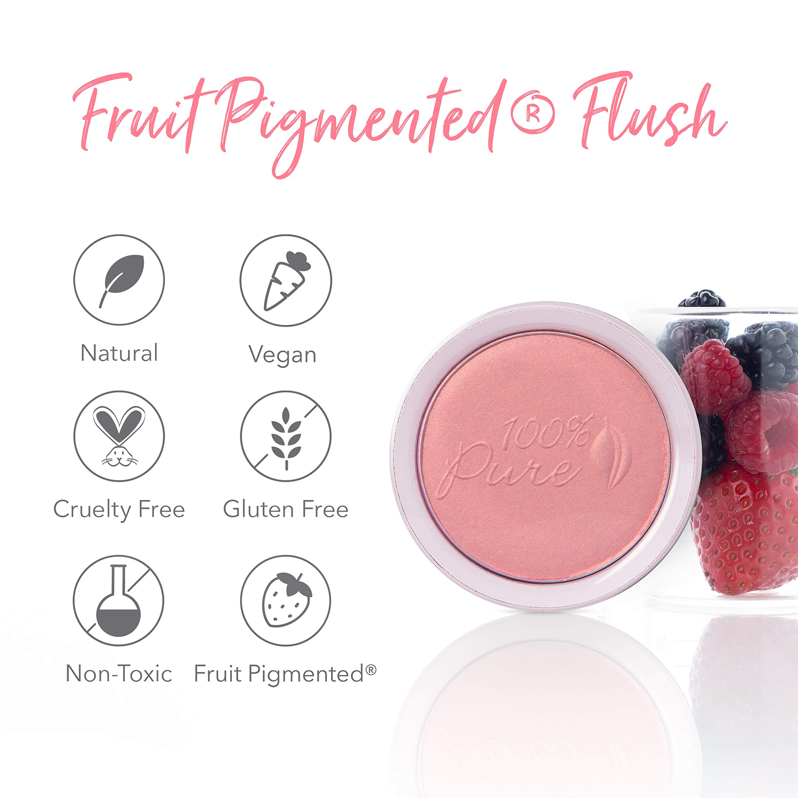 100% PURE Powder Blush (Fruit Pigmented), Chiffon, Soft Shimmery Finish, Nourishes Skin w/Rosehip Oil, Cocoa Butter, Natural Makeup (Soft Pink) - 1.81 oz