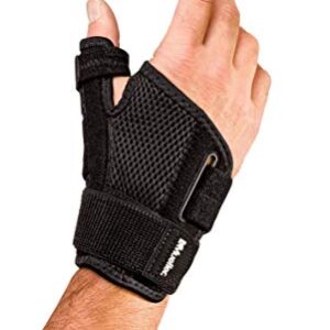 MUELLER Adjust-to-Fit Thumb Stabilizer - Unisex, Black, One Size Fits Most, Ideal for De Quervains Tenosynovitis Brace, Thumb Brace for Arthritis Pain and Support, Can be Worn on Both Hands, Black