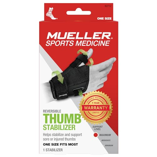 MUELLER Adjust-to-Fit Thumb Stabilizer - Unisex, Black, One Size Fits Most, Ideal for De Quervains Tenosynovitis Brace, Thumb Brace for Arthritis Pain and Support, Can be Worn on Both Hands, Black