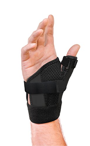 MUELLER Adjust-to-Fit Thumb Stabilizer - Unisex, Black, One Size Fits Most, Ideal for De Quervains Tenosynovitis Brace, Thumb Brace for Arthritis Pain and Support, Can be Worn on Both Hands, Black