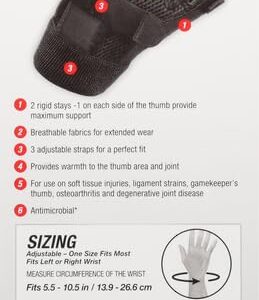 MUELLER Adjust-to-Fit Thumb Stabilizer - Unisex, Black, One Size Fits Most, Ideal for De Quervains Tenosynovitis Brace, Thumb Brace for Arthritis Pain and Support, Can be Worn on Both Hands, Black